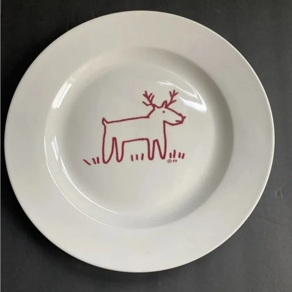 Crate & Barrel Trish Richman At Home Red Reindeer Christmas Platter 12